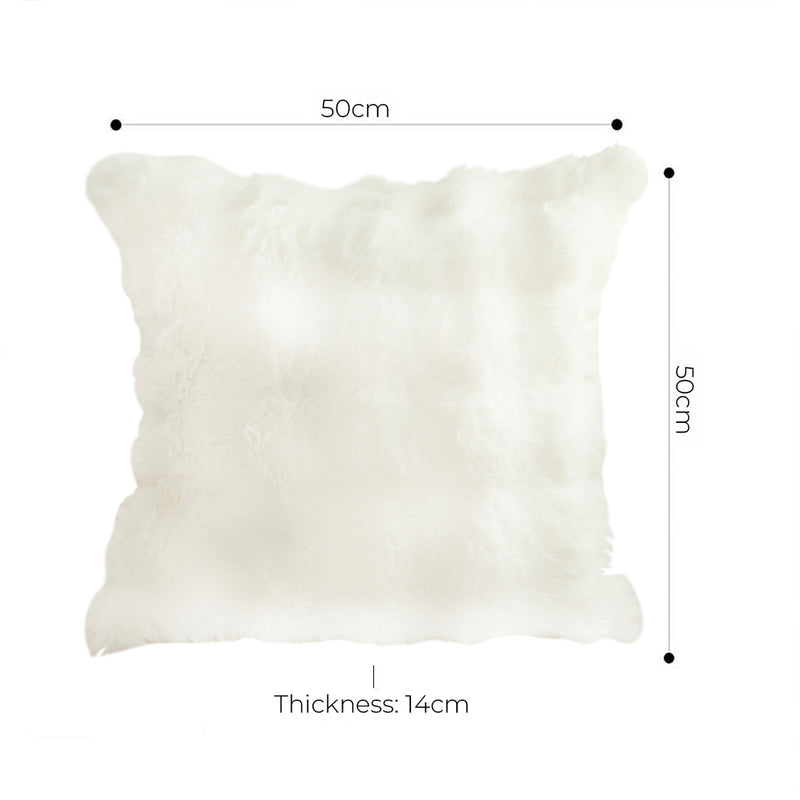 50cm Square Thick Faux Rabbit Fur Throw Pillow Plush White