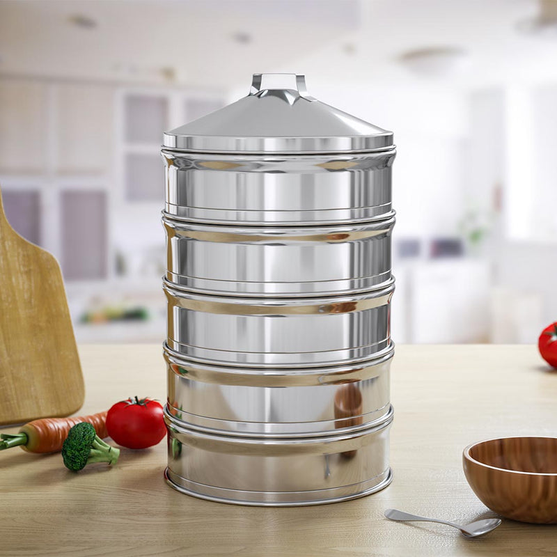 2X 5 Tier Stainless Steel Steamers 28cm With Lid Interchangeable Trays Polished
