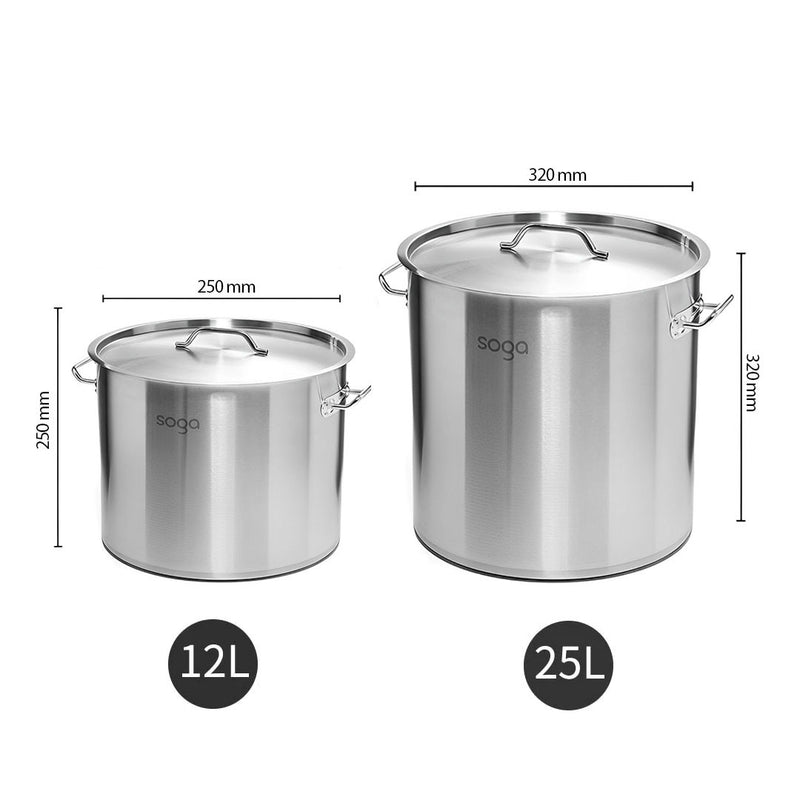 Commercial Grade Stainless Steel Stock Pot 18/10 12L 25L Induction Ready