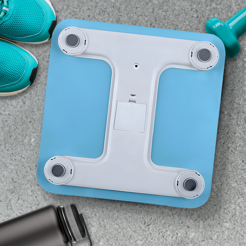 Digital Fitness Bathroom Body Scale 180kg Glass LCD Display Blue Waterproof