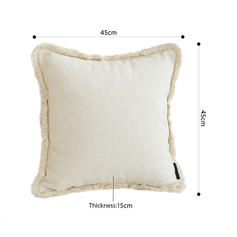 Throw Pillow Velvet Chenille Square 45cm Tassel Cream Plush