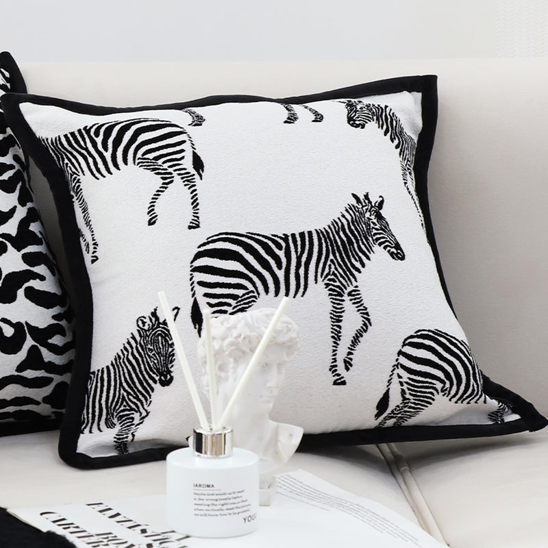 Zebra Pattern Polyester Square Throw Pillow 45X45X14Cm Black White
