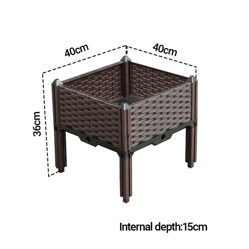 2X 40cm Raised Planter Plastic SelfWatering Brown