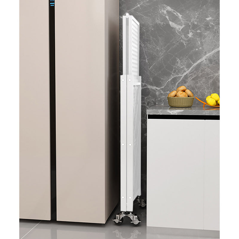 4 Tier Foldable Carbon Steel Kitchen Cart White Portable Storage Shelves Wheels