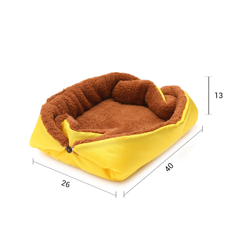 2X Yellow Dual Purpose Plush Pet Bed Cushion Nest Mat 40cmx26cmx13cm Anti Slip