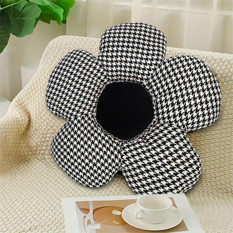 2X Black Flower Seat Cushion 45cm Polypropylene Cotton Fabric Non Slip