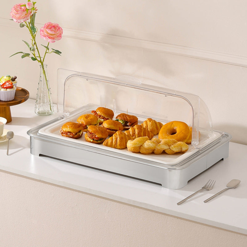 Chafing Dish Ceramic Serving Bowl 59x38.5x7cm With Stainless Stand Silver