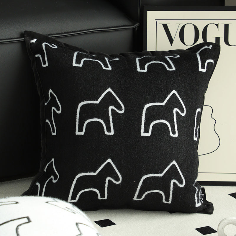 2X Throw Pillow Teddy Fleece 45X45X14 Cm Square Pony Design Black Polyester