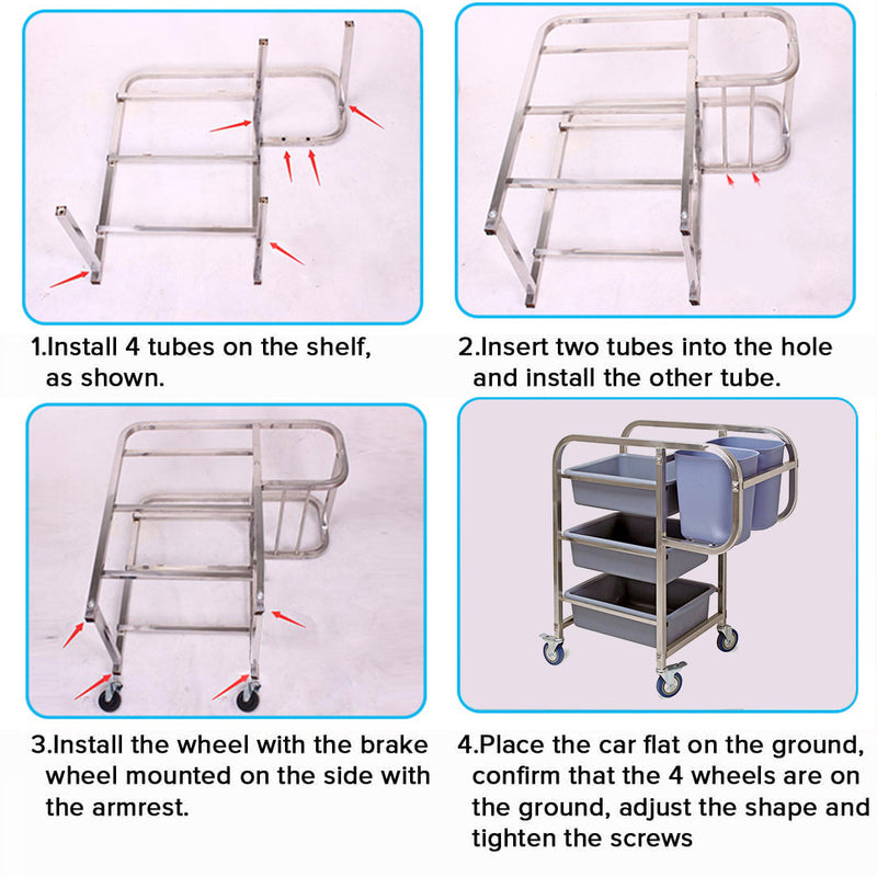 2X 3 Tier Kitchen Food Trolley Utility Cart PVC Buckets Square 82x43x92cm