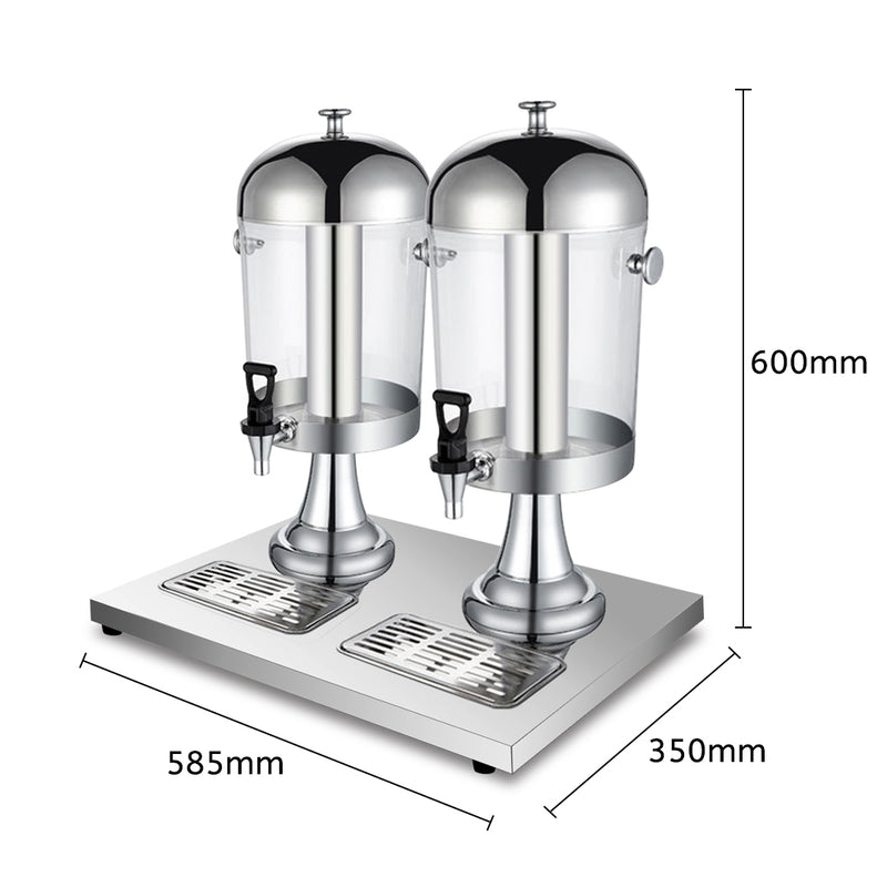 Dual 8L Beverage Dispensers Stainless Steel With Ice Tube and Drip Tray