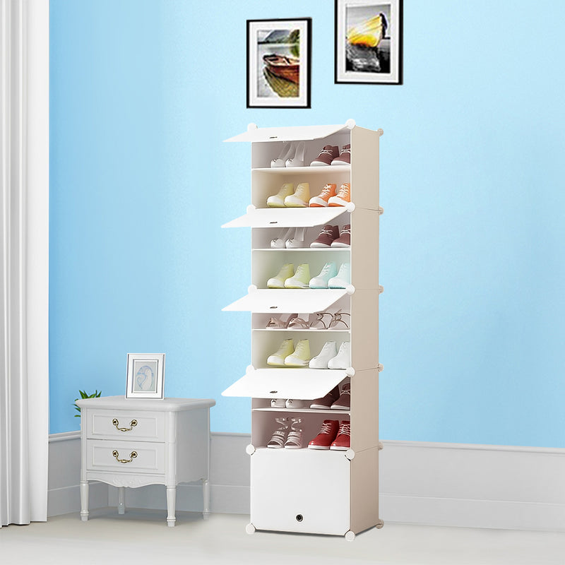 8 Tier White Shoe Rack Organizer Durable Space-Saving Storage with Cover