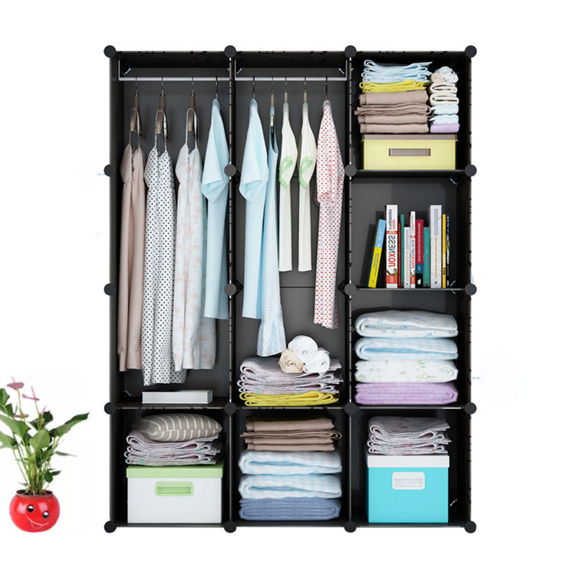 10 Cubes Portable Wardrobe Black Polypropylene Modular Closet 110.5x37x146cm