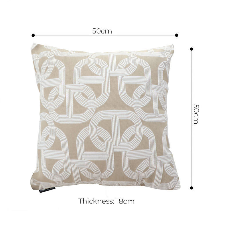2X 50cm Throw Pillow Polyester Cotton Interlocking Geometric Beige White