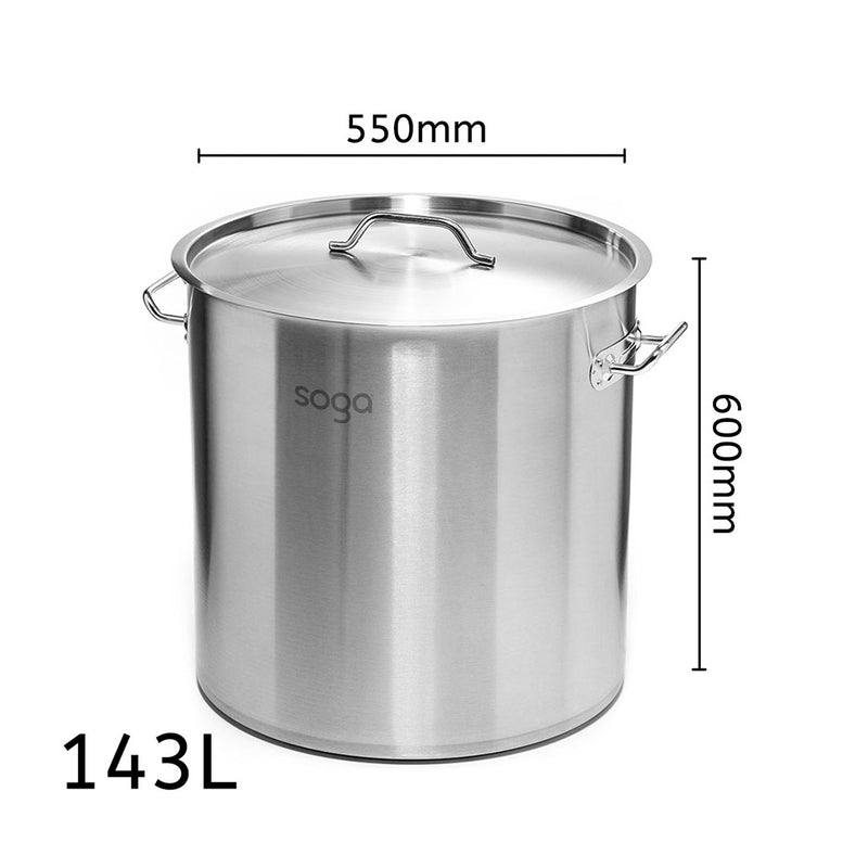 Commercial Stock Pot 143L Stainless Steel 18/10 Heavy Duty Thick Bottom