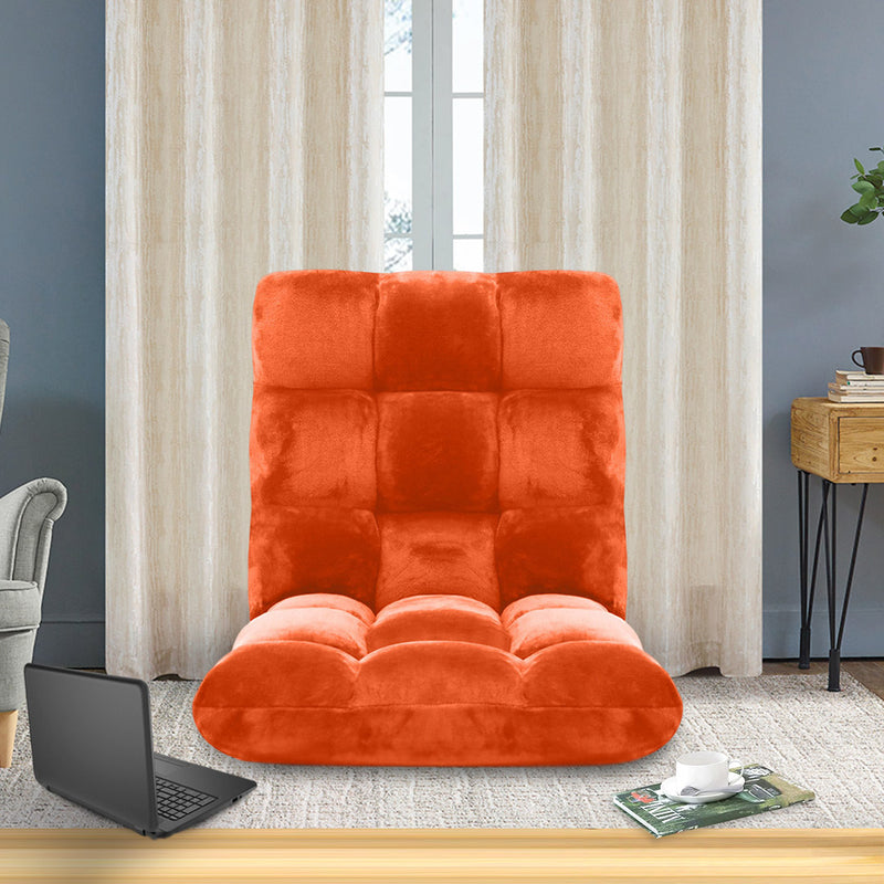 Floor Recliner Cushion Memory Foam 6 Position Folding Chair Orange 100x45x8cm