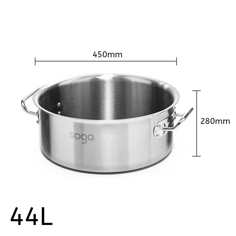 Stockpot Stainless Steel 44L 18/10 Commercial Thick Bottom Induction No Lid