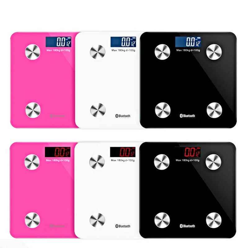 2X Bluetooth Digital Body Fat Scale BMI 4 Sensor 3KG To 180KG Black Pink