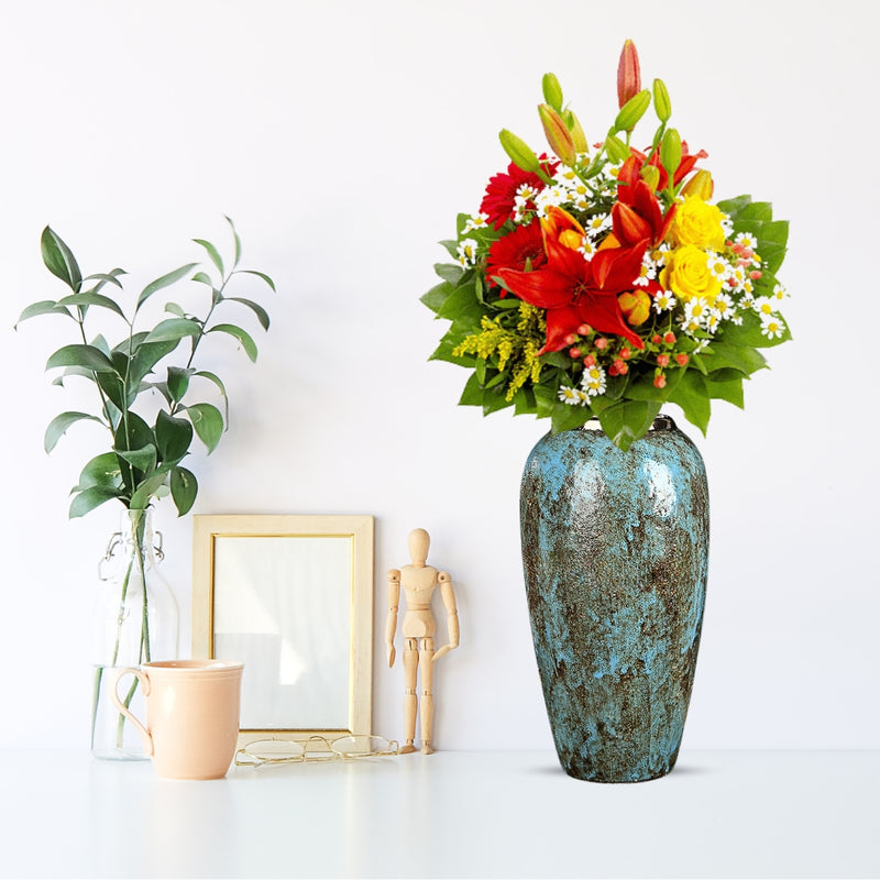 Large Ceramic Flower Vase 35x17cm Light Blue Elegant Living Room Decor