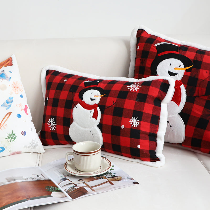 30x50x14cm Plush Lumbar Pillow Red Embroidered Snowman Christmas Decor