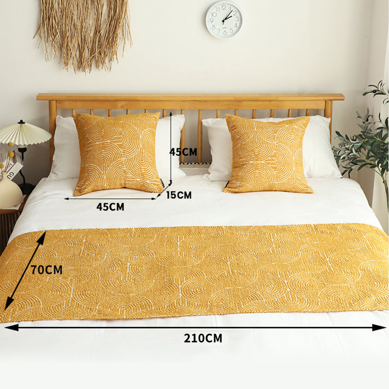 1.5m Queen Bed Scarf Runner Polyester 70x210cm Khaki With 2 Cushions Set of 3