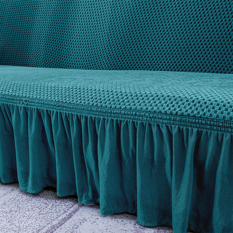 2-Seater Blue Sofa Cover Ruffled Skirt Stretchy Couch Protector 145-185cm