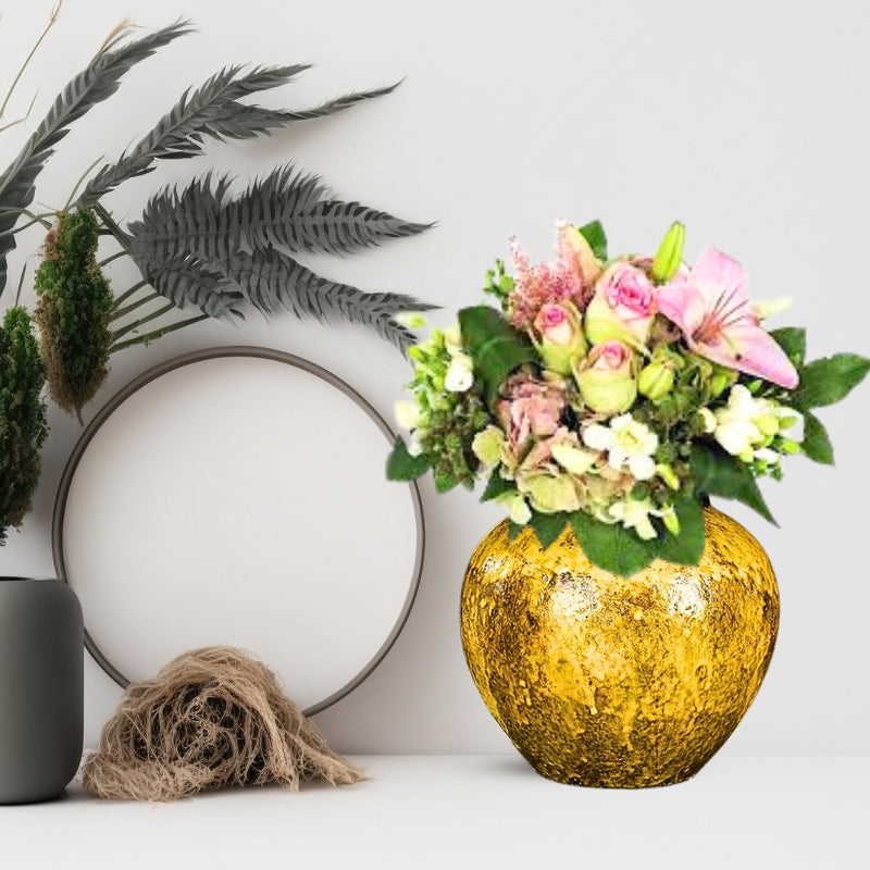Small Ceramic Flower Vase 21x22cm Yellow Sturdy Elegant Home Decor