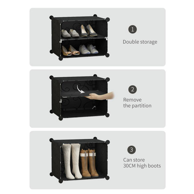 10 Tier 2 Column Shoe Rack Organizer Stackable Storage Black With Cover