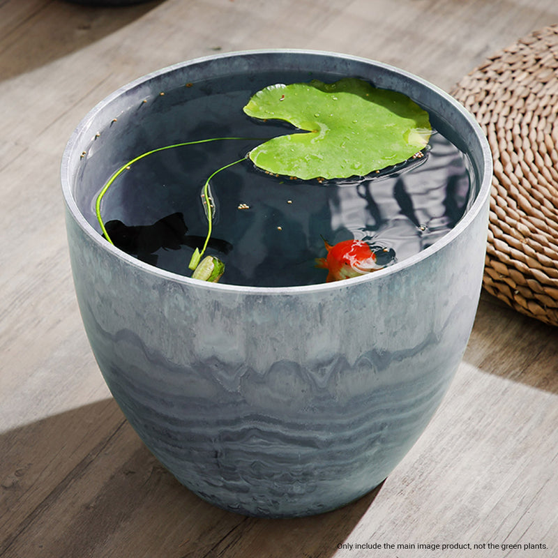 27cm Weathered Grey Round Resin Flower Pot Cement Pattern Indoor Planter