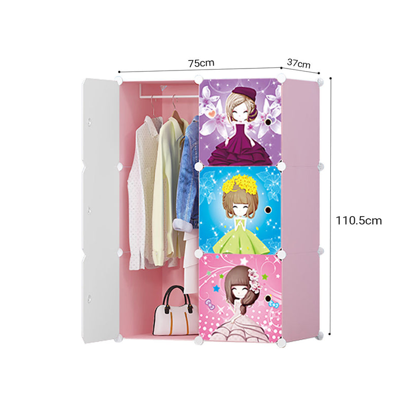 6 Cubes Pink Portable Wardrobe Polypropylene Plastic Foldable Closet 75x37x110cm