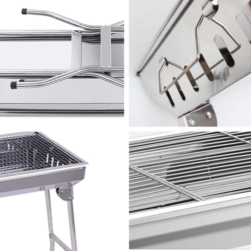 2X Portable Charcoal BBQ Grill Stainless Steel Skewers 6-8 Persons Outdoor Use