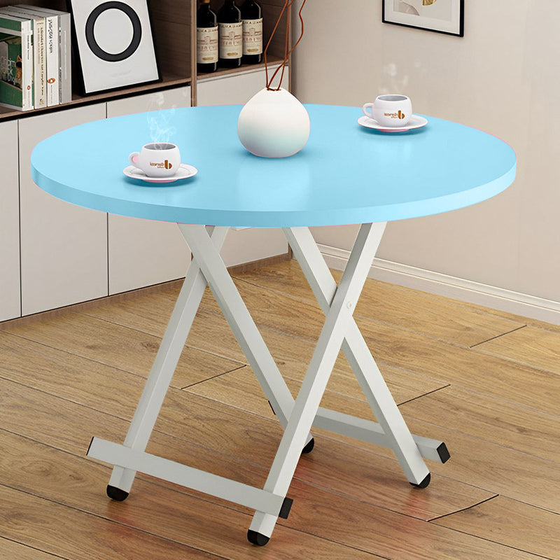 Blue Round Dining Table MDF 60cm Folding Portable Space Saving Home Decor