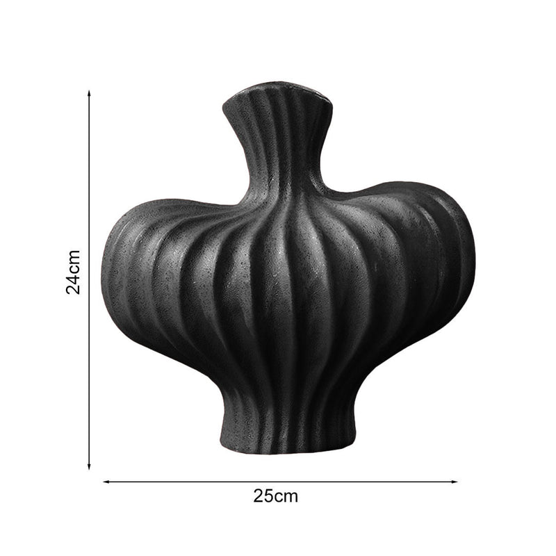 2X Ceramic Vases 25X24cm Small Ornament Matte Black Countertop Decor