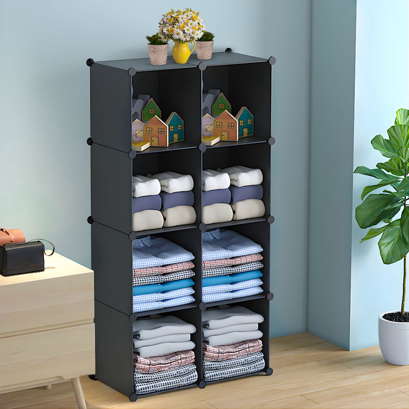 4 Tier 8 Cube Portable Wardrobe Iron Mesh Abs Connectors Black 110x37x146cm