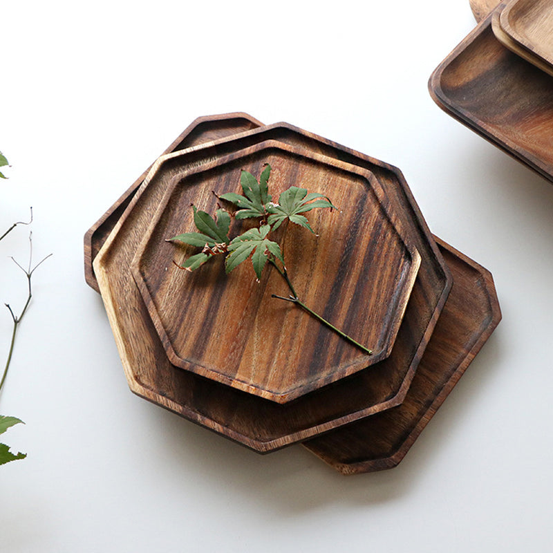 25cm Octagon Acacia Wood Serving Tray Oak Charcuterie Board Centerpiece