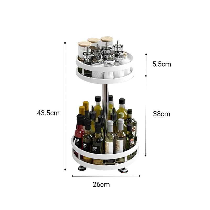 2 Tier White Round Steel Rotating Kitchen Spice Rack Multi-Function Organizer