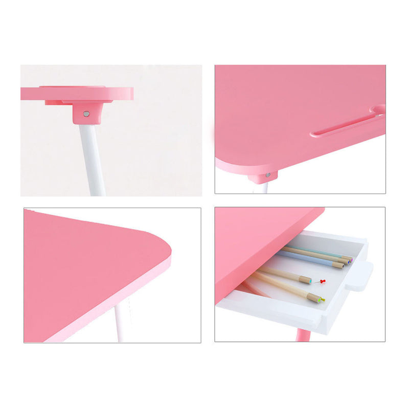 2X Pink Foldable Bed Table Mdf Aluminum Frame 60x40x28cm Laptop Stand Card Slot