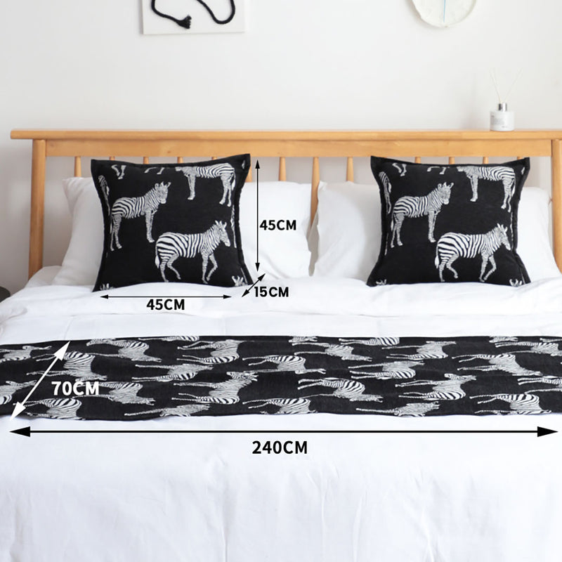 Bed Scarf Runner Polyester 70x240cm Queen 1.8m Black 2 Cushions Set of 3