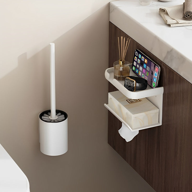 2X Wall Mounted Aluminum Toilet Brush With Holder 27cm White Rust Resistant