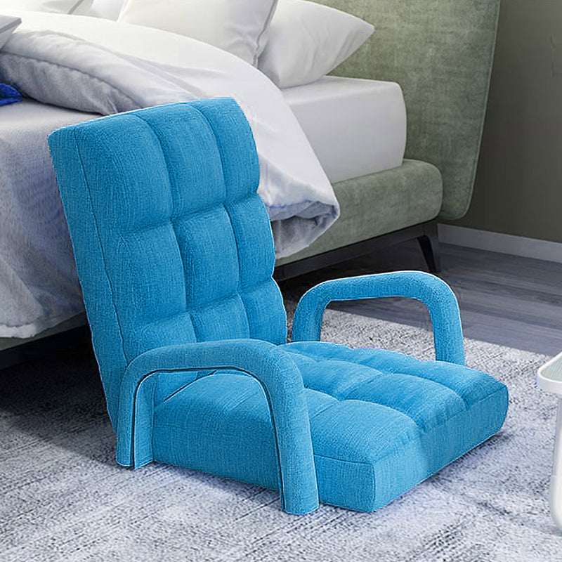 Foldable Floor Recliner Chair Adjustable 5 Angles with Armrest Blue Linen Fabric