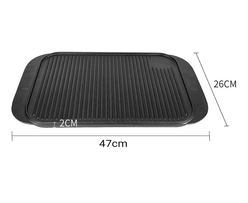 2X 47cm Cast Iron Ridged Grill Pan Reversible Nonstick BBQ Griddle