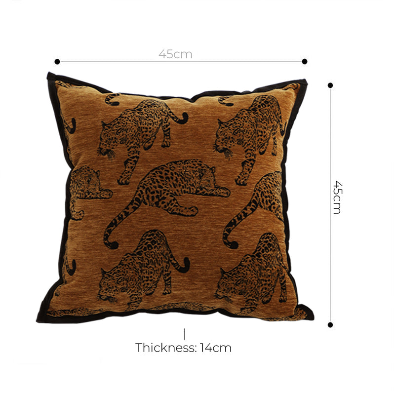 45cm Polyester Throw Pillow Dark Brown Leopard Pattern Retro Square