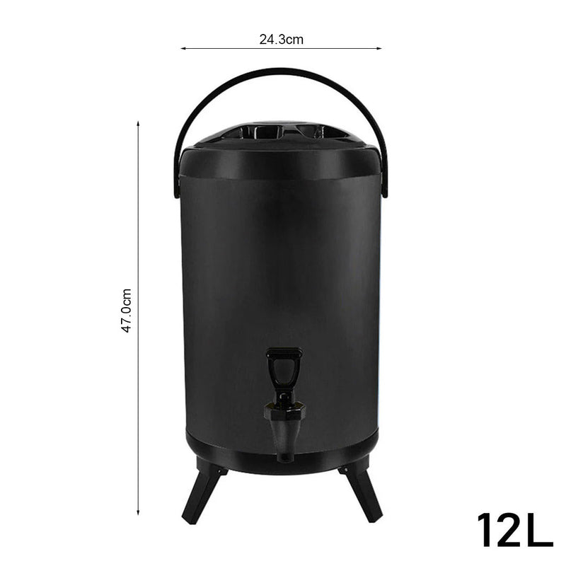 4X 12L Stainless Steel Insulated Milk Tea Beverage Dispenser With Faucet Black