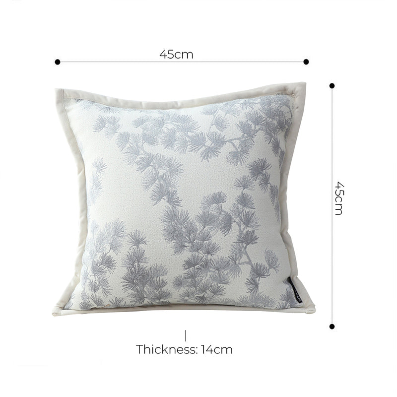Cream White Throw Pillow 45cm Wide Border Branch Pine Needle Pattern Decor