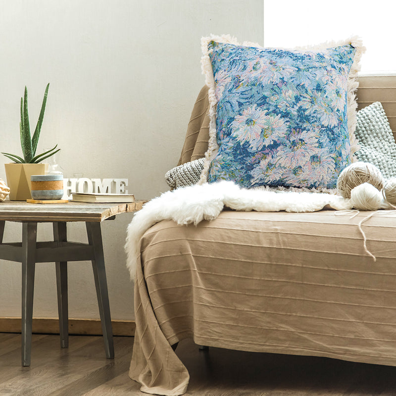 Velvet Throw Pillow 45x45cm Multicolor Floral Handmade Chic Style Cushion