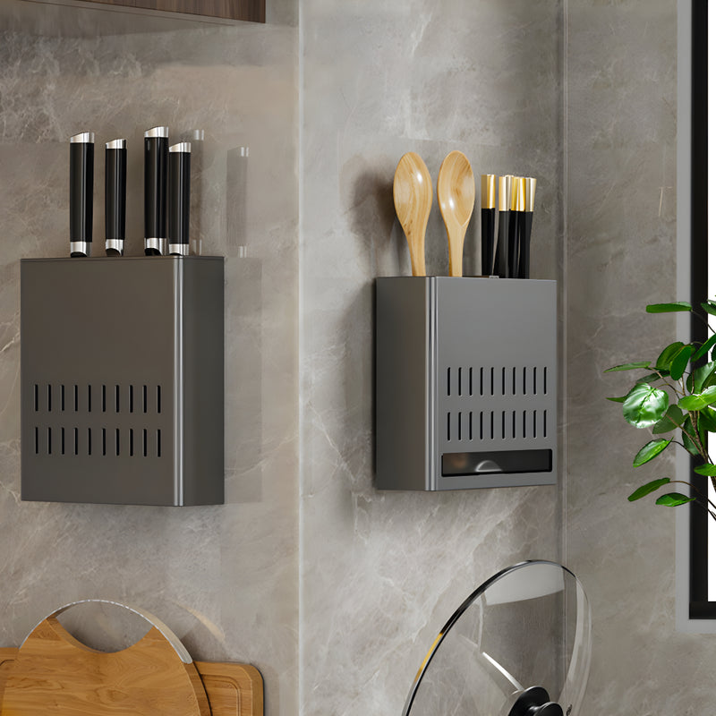 Wall Mounted Aluminum Kitchen Utensil Rack 24x18x7.5cm Black Rustproof