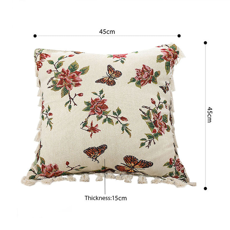 45cm Cream Vintage Velvet Throw Pillow Tassel Cushion Home Decor