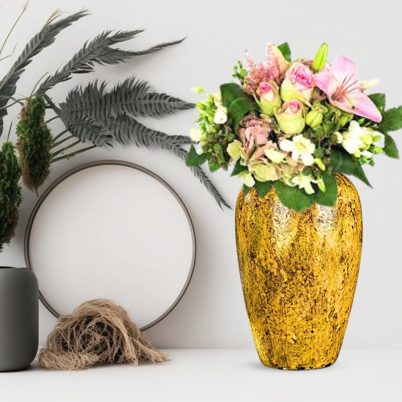 Medium Yellow Ceramic Flower Vase 30x19cm Elegant Home Living Room Decor