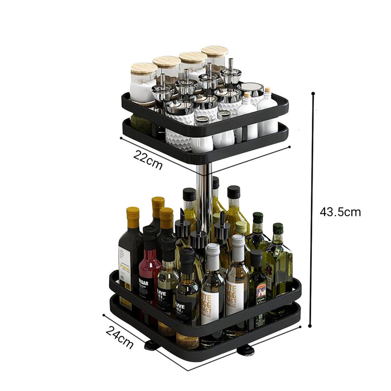 2 Tier Black Carbon Steel Rotating Kitchen Storage Organizer Spice Rack