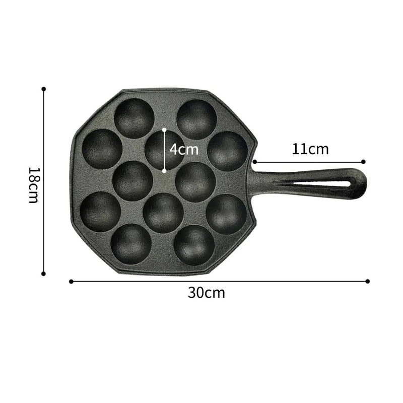 18CM Cast Iron Takoyaki Pan 12 Hole Grill Mold Non-Stick Stovetop Skillet