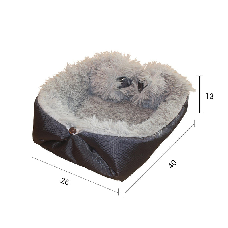 2X Dual Purpose Plush Pet Bed Cushion Mat Cloth 40cmx26cmx13cm Black Anti Slip